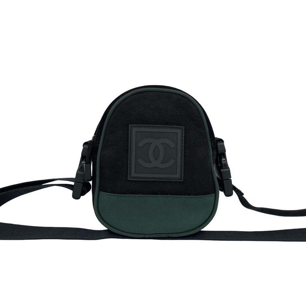 CHANEL Black Canvas Logo Shoulder Bag